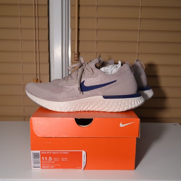 Mens Nike Epic React Flyknit Diffused Taupe Blue Sneakers  AQ0067-201 SizeUS11.5 - Picture 2 of 10